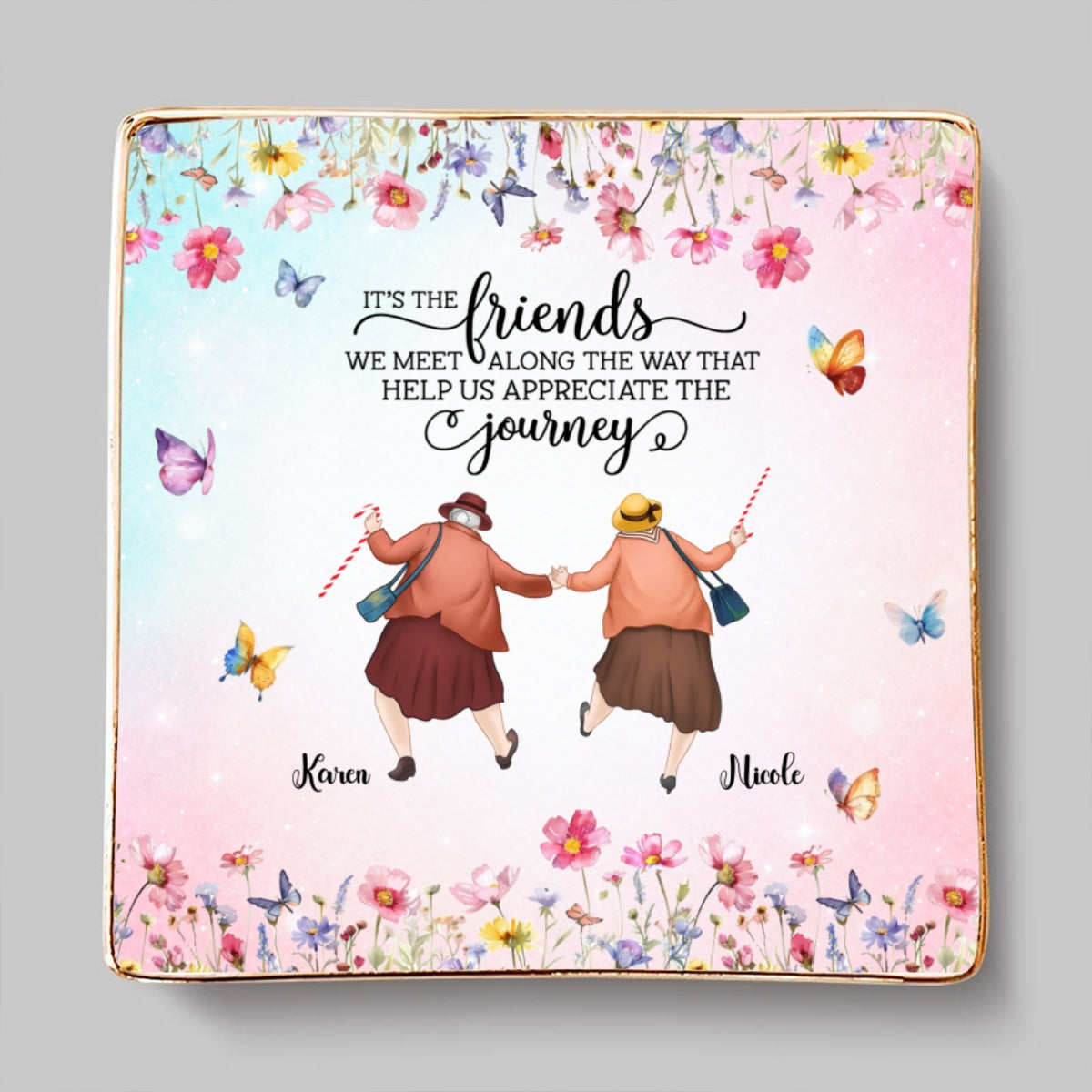 Custom Bestie Trinket Dish, Birthday Christmas Gift For Best Friend • Every Chapter Better With Friends - Personalized Jewelry Dish