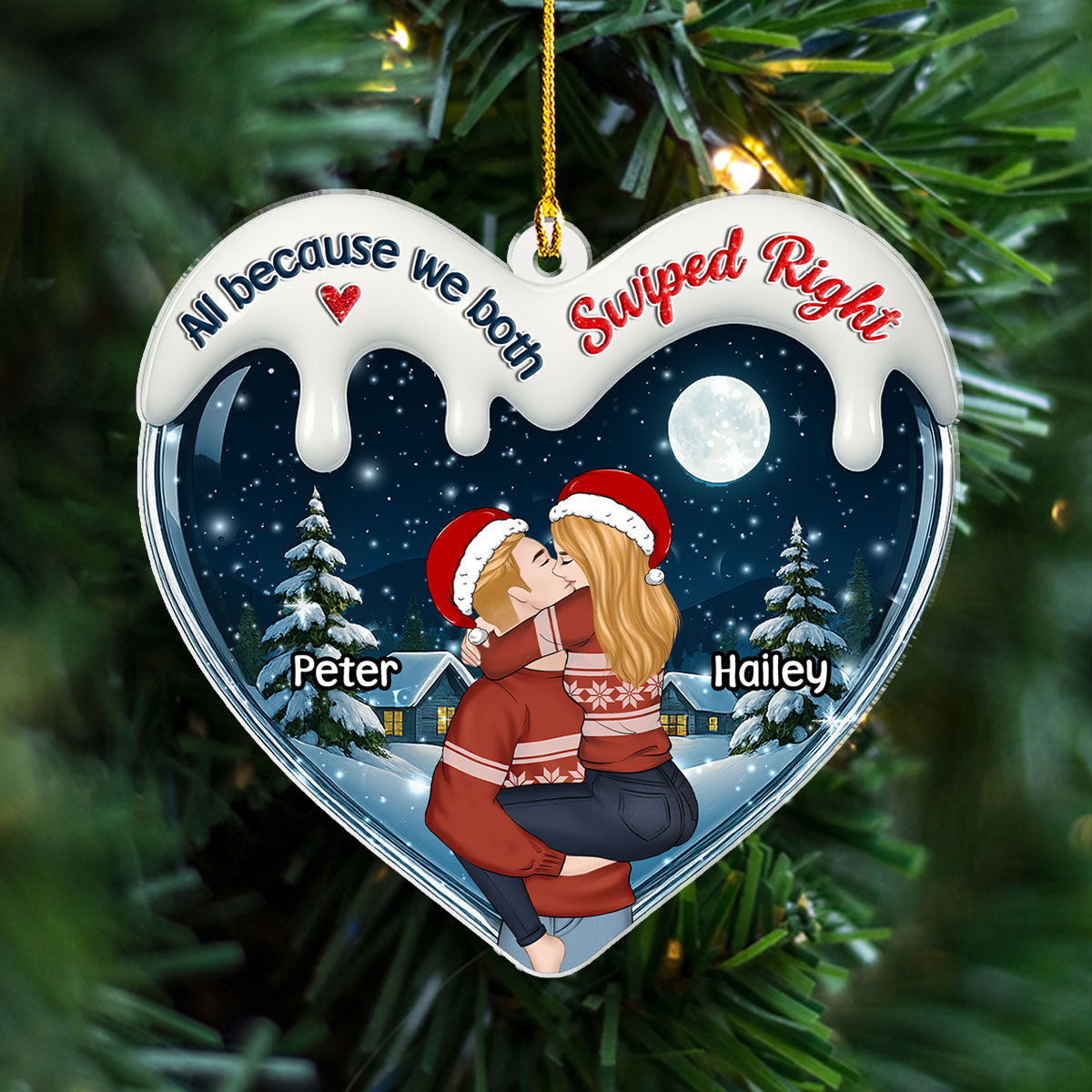 Custom Couple Christmas Ornament, Anniversary Gift •  I Was Right Swiping Right - Personalized 3D Effect Acrylic Ornament