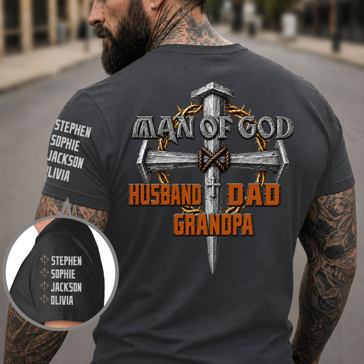 Custom Christmas & Birthday Gift for Dad, Grandpa • The Man Of God - Personalized Shirt With Design On Sleeve