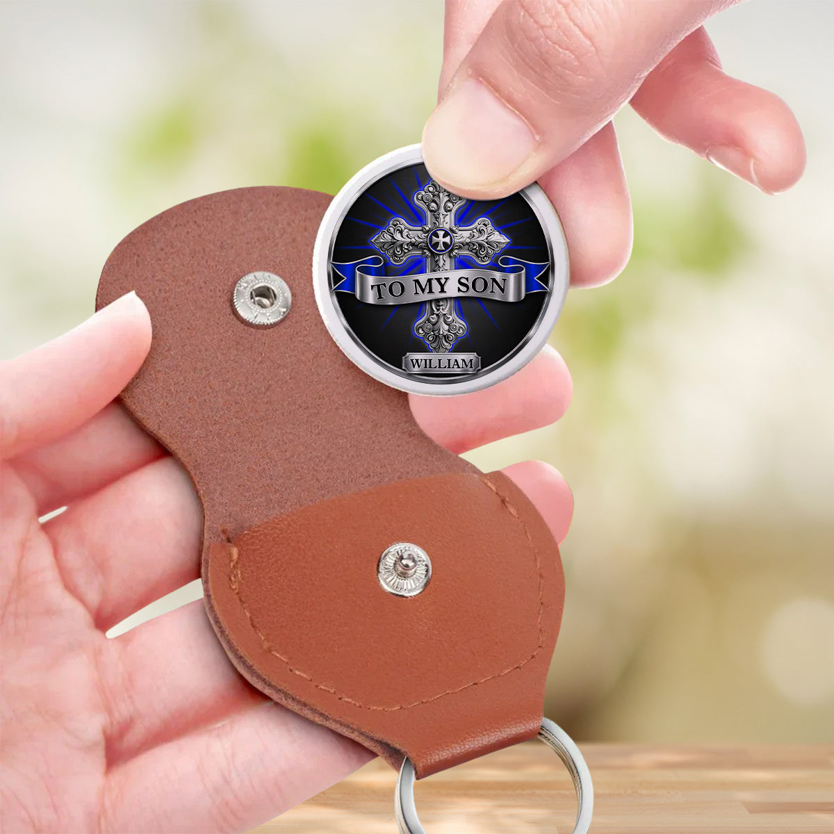 Custom Son Coin Keychain, Christian Gift, Faith Keepsake • The Strongest Man - Personalized 3D Effect Pocket Hug