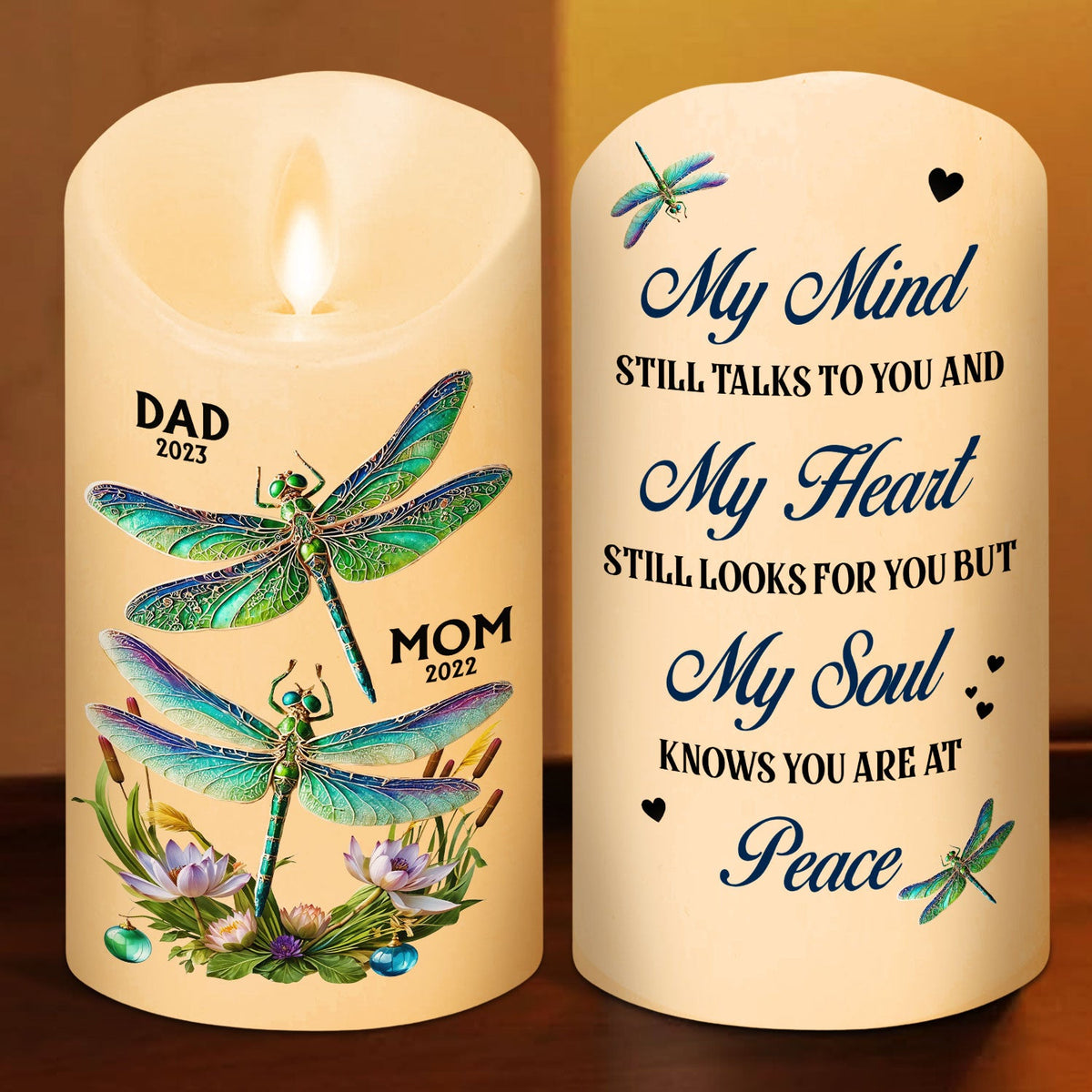 My Mind My Heart My Soul Dragonfly - Personalized LED Candle