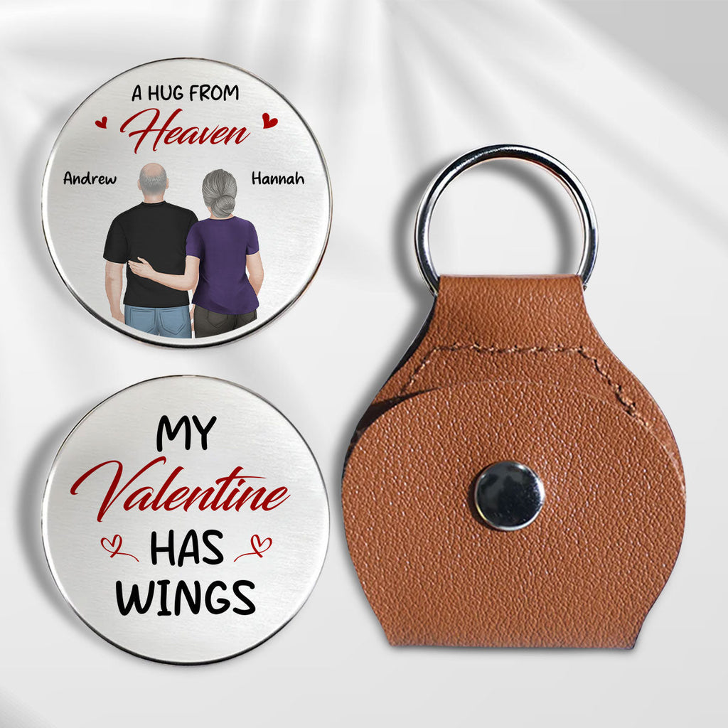 Custom Memorial Coin Keychain, Sympathy Keepsake • My Valentine Has Wings - Personalized Pocket Hug