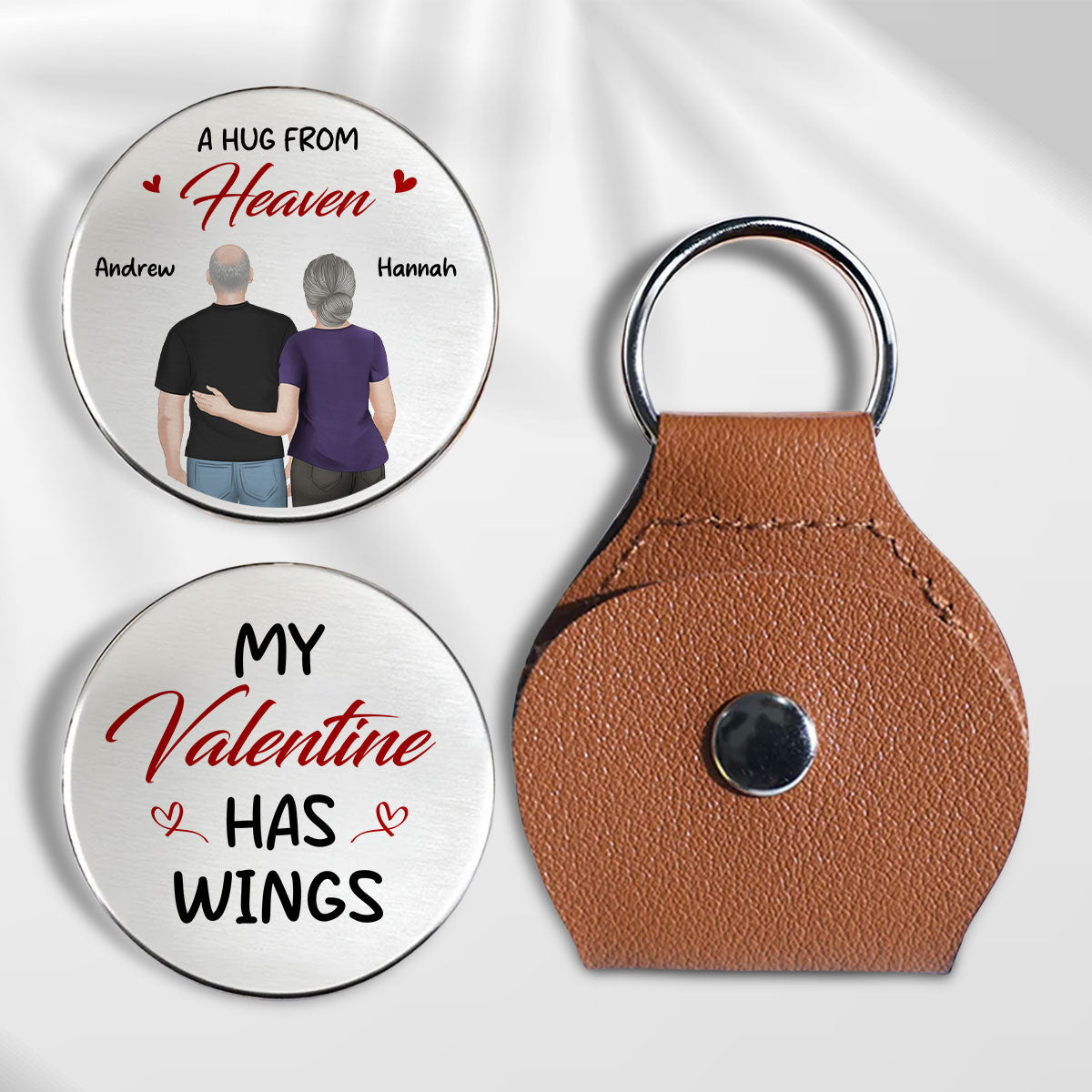 Custom Memorial Coin Keychain, Sympathy Keepsake • My Valentine Has Wings - Personalized Pocket Hug