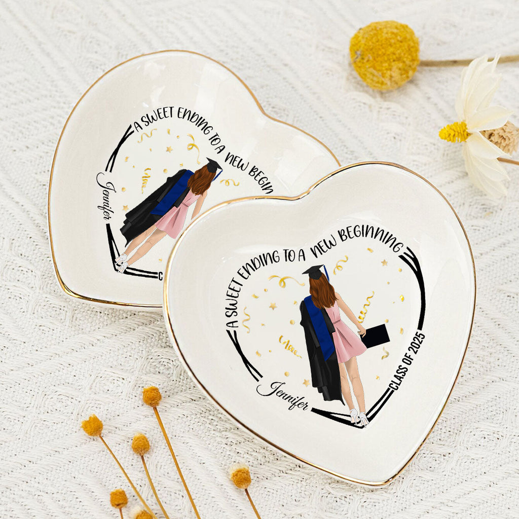 Custom Class of 2026 Trinket Dish, Graduation Gift For Her • A Sweet Ending - Personalized Jewelry Dish