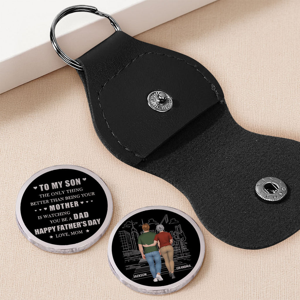 Custom Son Coin Keychain, Father's Day Birthday Gifts • Watching You Grow - Personalized Pocket Hug