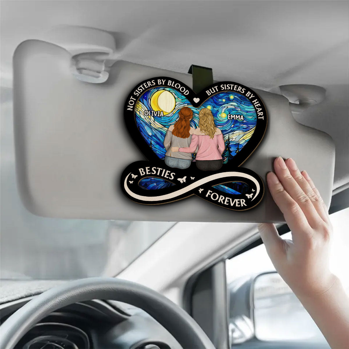 Not Sisters By Blood But Sisters By Heart - Personalized Car Visor Clip