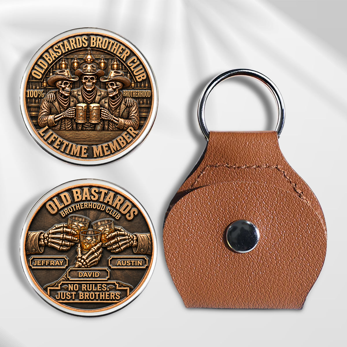Custom Brotherhood Coin Keychain, Friendship Birthday Gifts • Brotherhood Never Goes Out Style - Personalized 3D Printing Pocket Hug