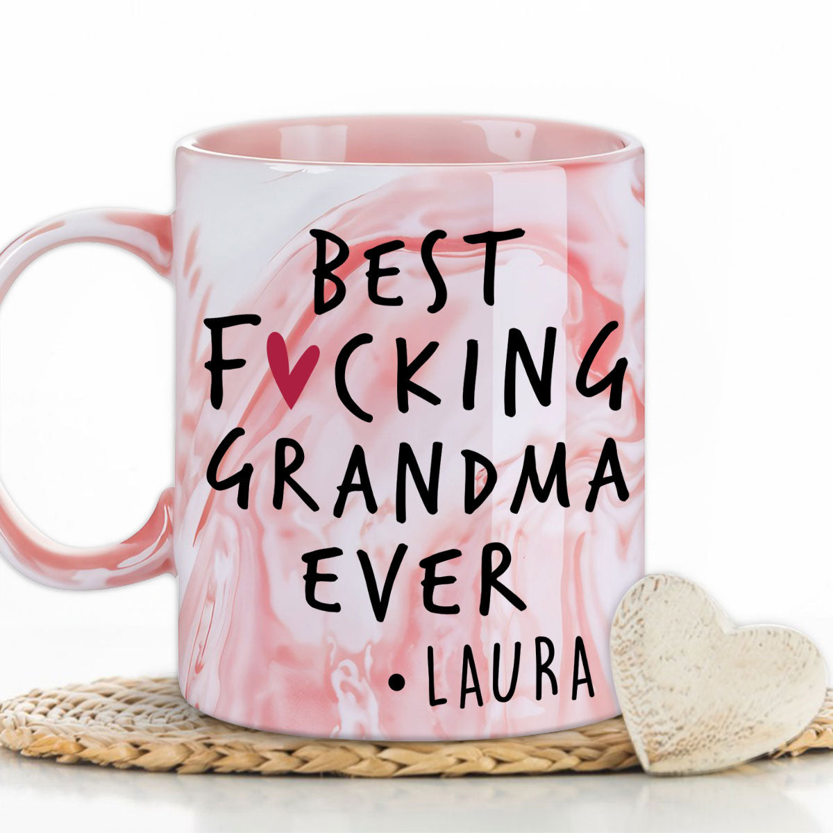 Custom Christmas & Birthday Gift for Mom • Best Mom Grandma Ever - Personalized Pink Marble Mug