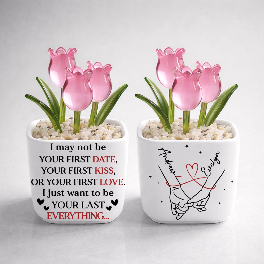 Custom Glass Flower Keepsake, Romantic Anniversary Gift for Wife • Your Last Everything - Personalized Glass Everlasting Tulips