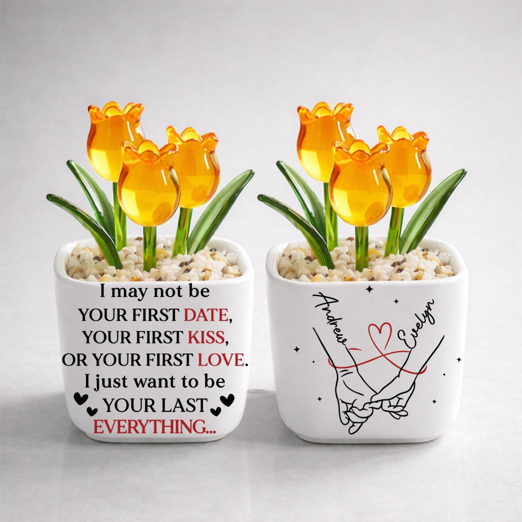 Custom Glass Flower Keepsake, Romantic Anniversary Gift for Wife • Your Last Everything - Personalized Glass Everlasting Tulips
