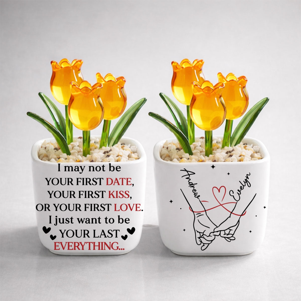 Custom Glass Flower Keepsake, Romantic Anniversary Gift for Wife • Your Last Everything - Personalized Glass Everlasting Tulips