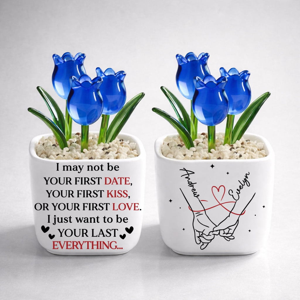 Custom Glass Flower Keepsake, Romantic Anniversary Gift for Wife • Your Last Everything - Personalized Glass Everlasting Tulips