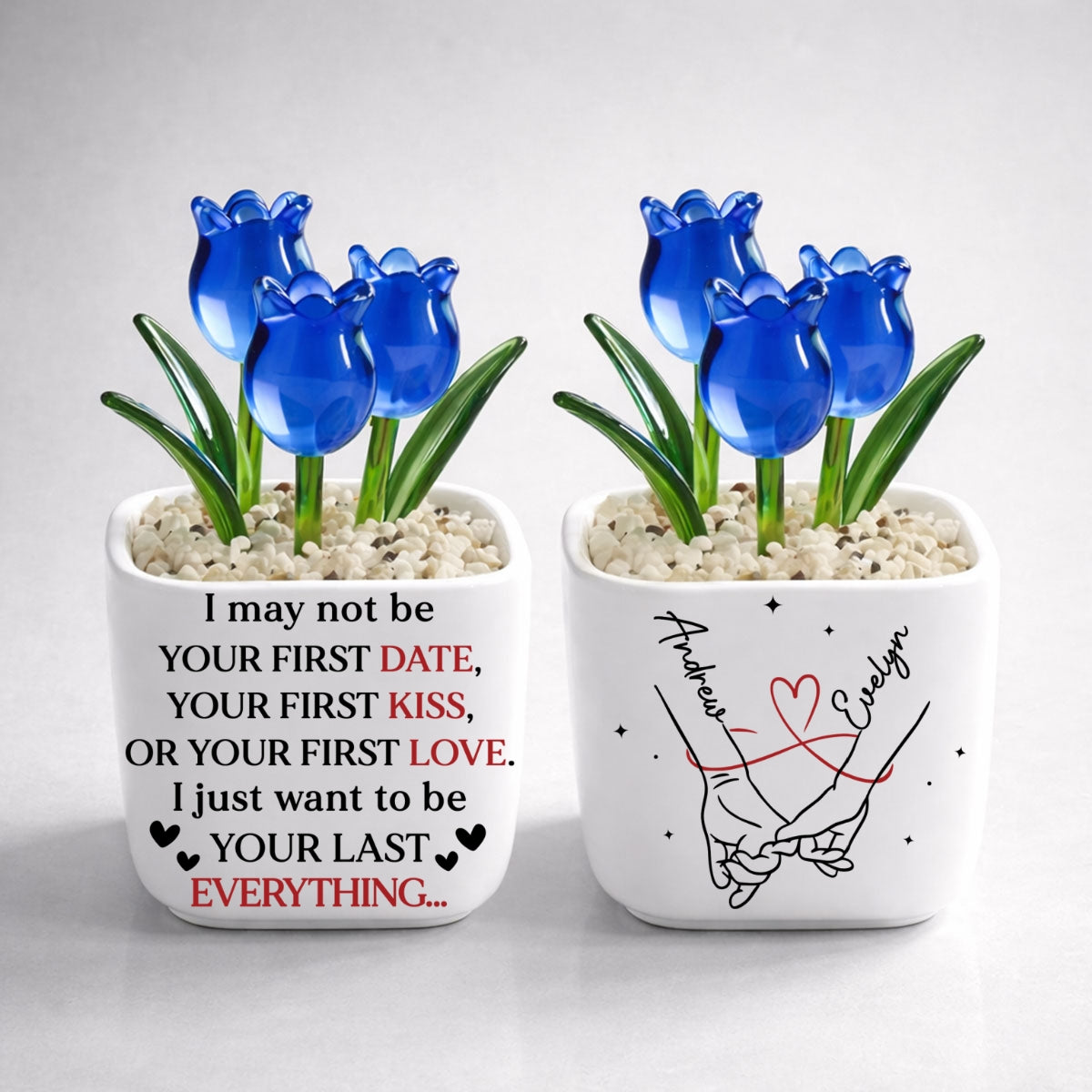 Custom Glass Flower Keepsake, Romantic Anniversary Gift for Wife • Your Last Everything - Personalized Glass Everlasting Tulips