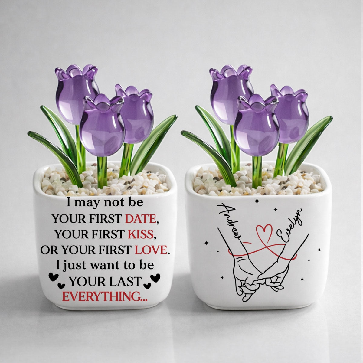 Custom Glass Flower Keepsake, Romantic Anniversary Gift for Wife • Your Last Everything - Personalized Glass Everlasting Tulips