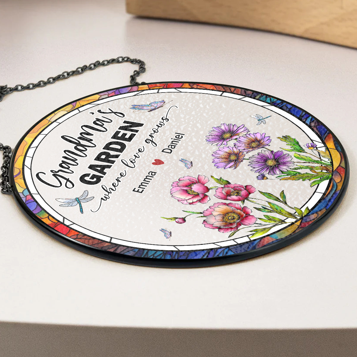 Custom Name Grandma Hanging Decor, Mother's Day Birthday Gifts • Grandma Garden - Personalized Window Hanging Suncatcher