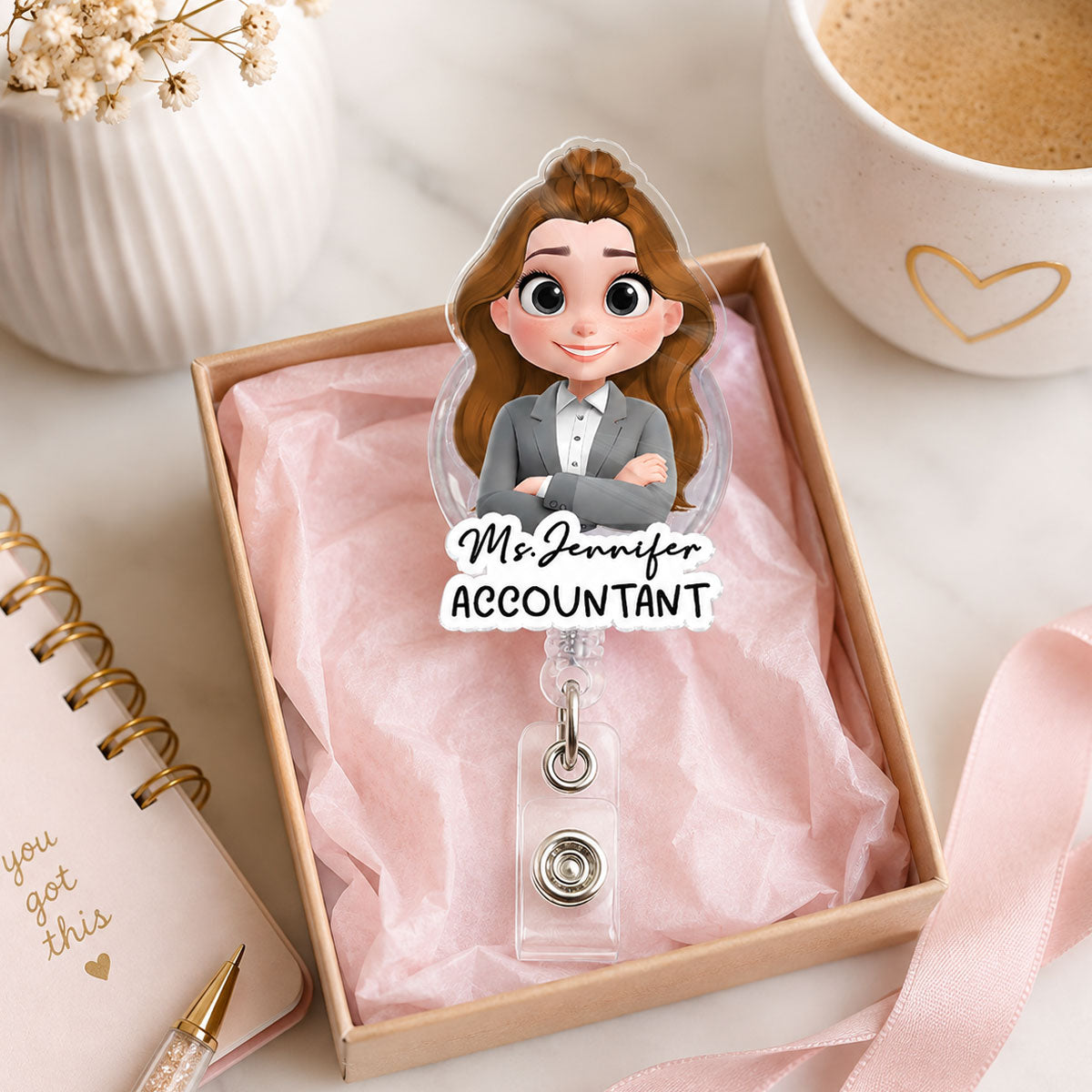 Custom ID Holder Gifts For Coworker, For Boss, Office Gift With Name • Me At Work - Personalized Acrylic Badge Reel