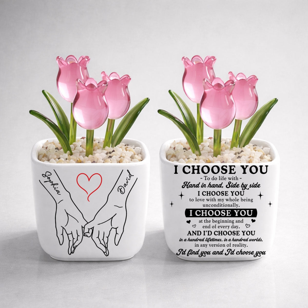 Custom Glass Flower Keepsake, Romantic Anniversary Gift for Wife • I Choose You - Personalized Glass Everlasting Tulips