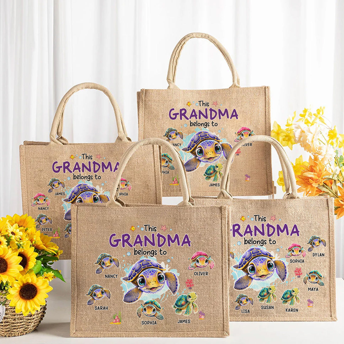 This Grandma Belongs To - Personalized Jute Tote Bag