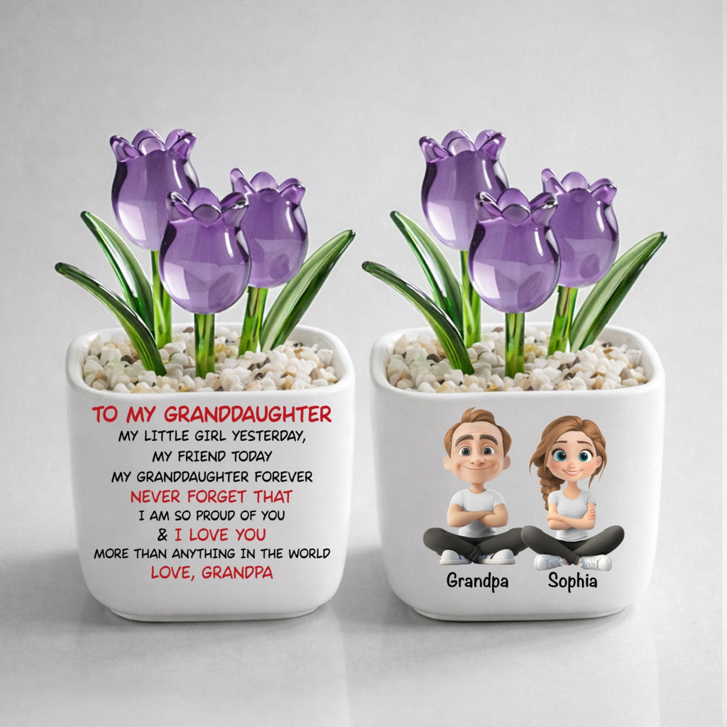 Custom Mother's Day Flower Keepsake, Glass Home Decor Gift for Granddaughter • My Little Granddaughter Yesterday - Personalized Glass Everlasting Tulips