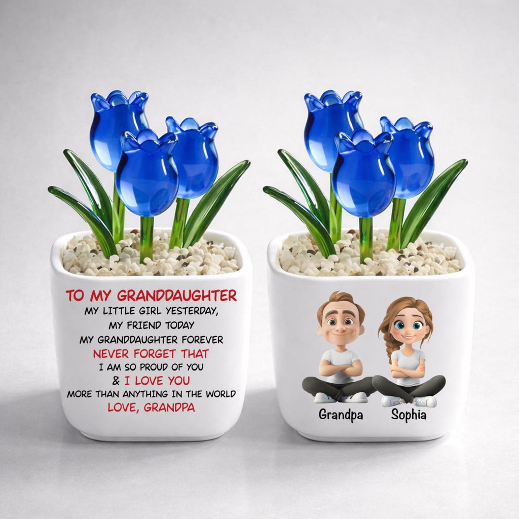 Custom Mother's Day Flower Keepsake, Glass Home Decor Gift for Granddaughter • My Little Granddaughter Yesterday - Personalized Glass Everlasting Tulips