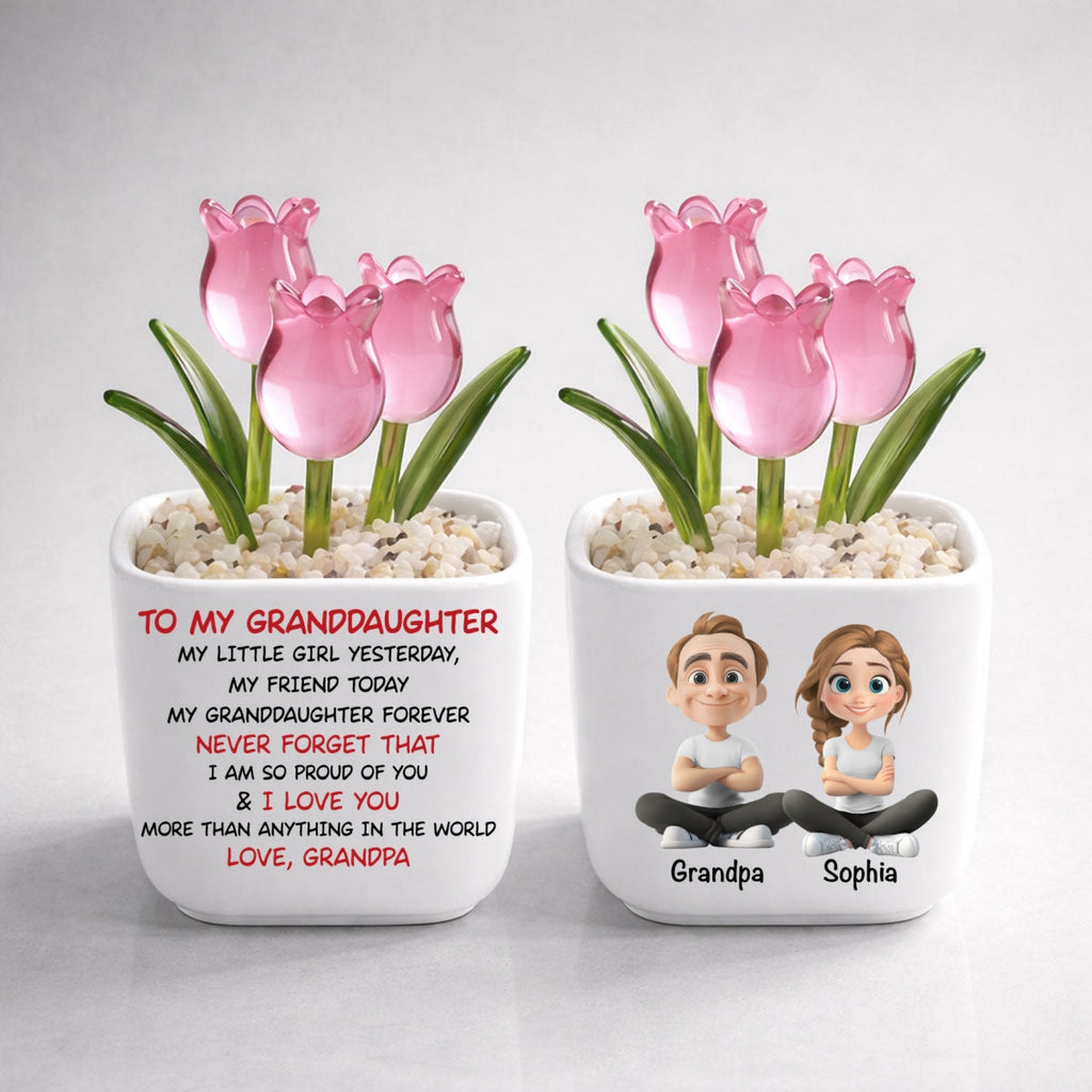 Custom Mother's Day Flower Keepsake, Glass Home Decor Gift for Granddaughter • My Little Granddaughter Yesterday - Personalized Glass Everlasting Tulips