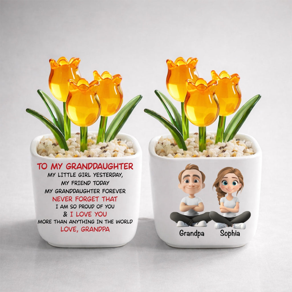 Custom Mother's Day Flower Keepsake, Glass Home Decor Gift for Granddaughter • My Little Granddaughter Yesterday - Personalized Glass Everlasting Tulips
