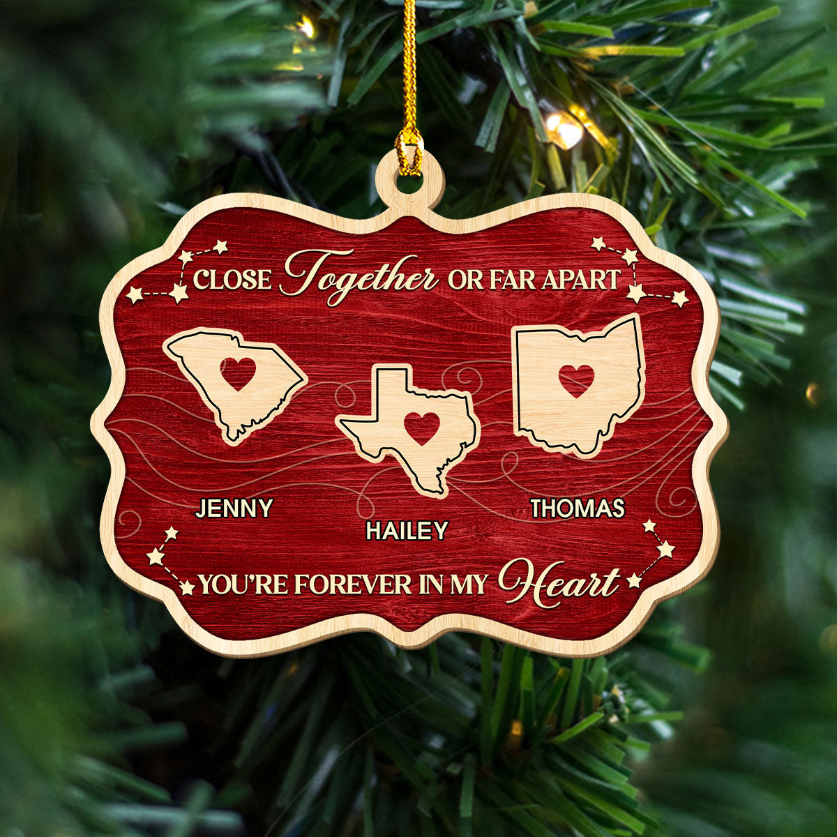 Custom Family Ornament, Christmas Gift for Family Members •  Near Or Far - Personalized Wood Ornament