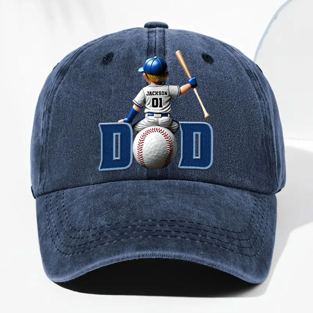 Custom Christmas Headwear Birthday Gifts for Dad • Proud Baseball Dad - Personalized Vintage Washed Denim Cap
