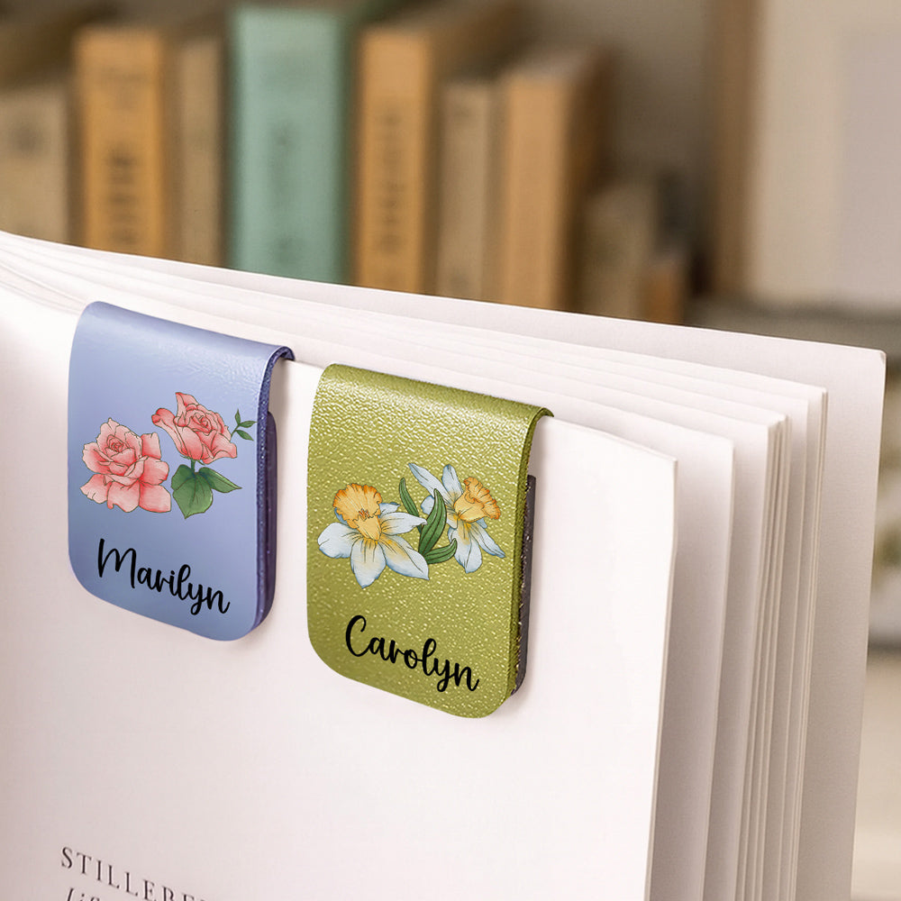 Blooming Flowers - Personalized Leather Bookmark