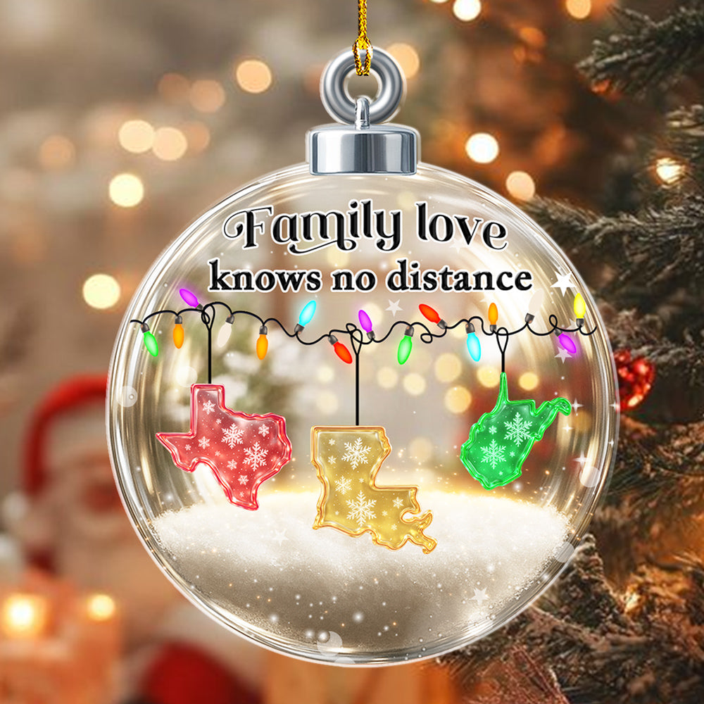 Custom Family Christmas Ornament for Long Distance Families •  Family Love Knows No Distance - Personalized 3D Effect Acrylic Ornament