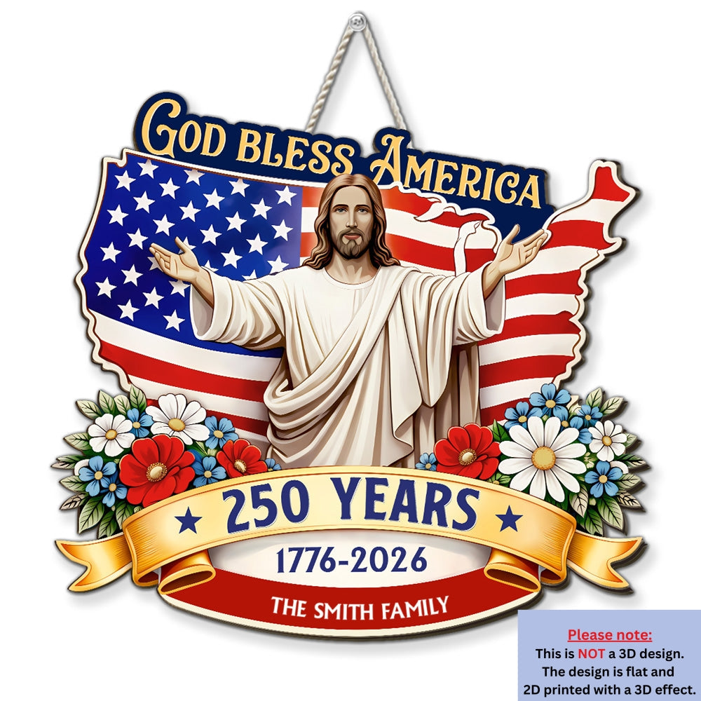 Custom Family Patriotic Hanging Decor, 4th of July • God Bless America - Personalized Wood Sign