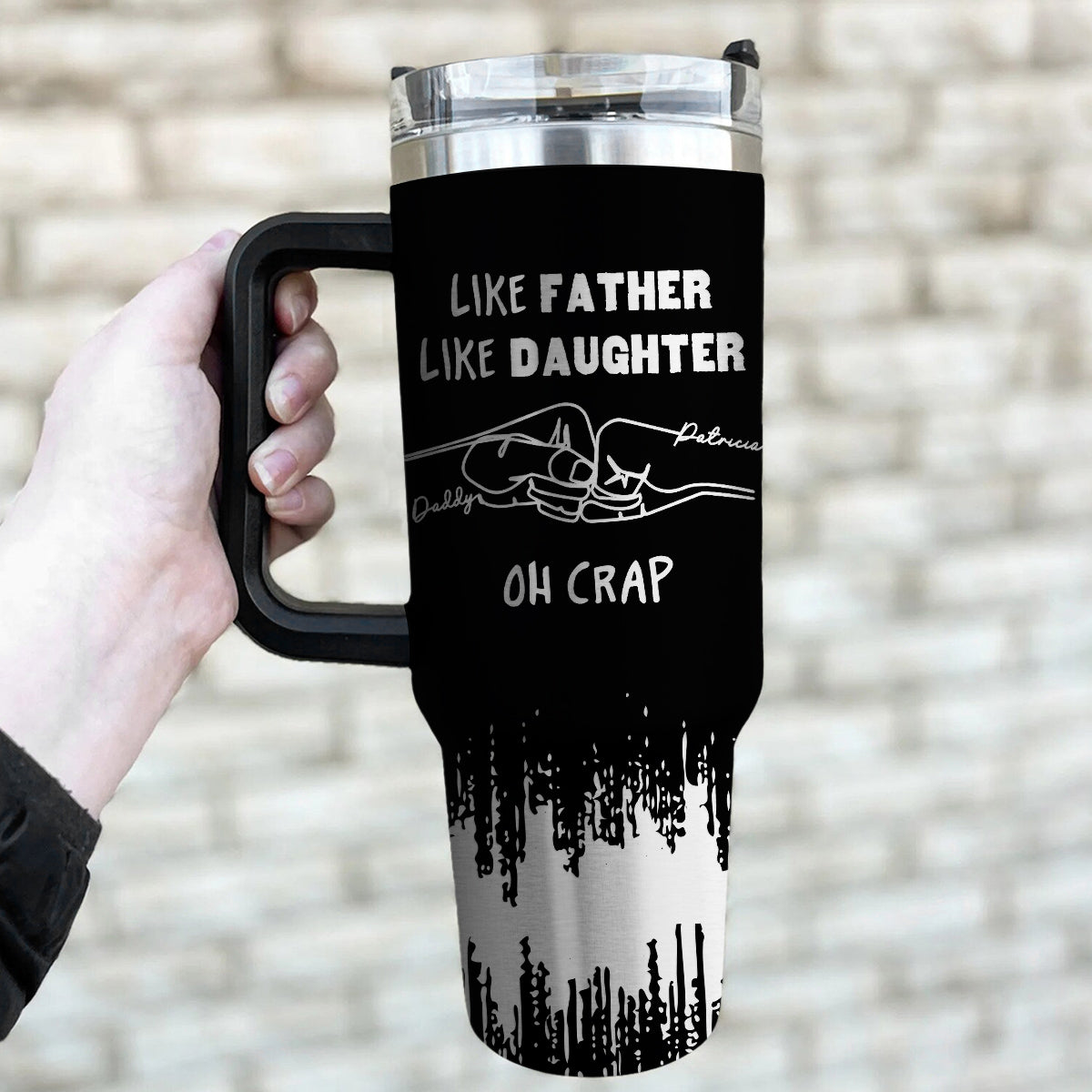 Custom Father's Day Birthday Gifts For Dad • Like Father Like Daughter - Personalized Engraved 40oz Tumbler With Handle