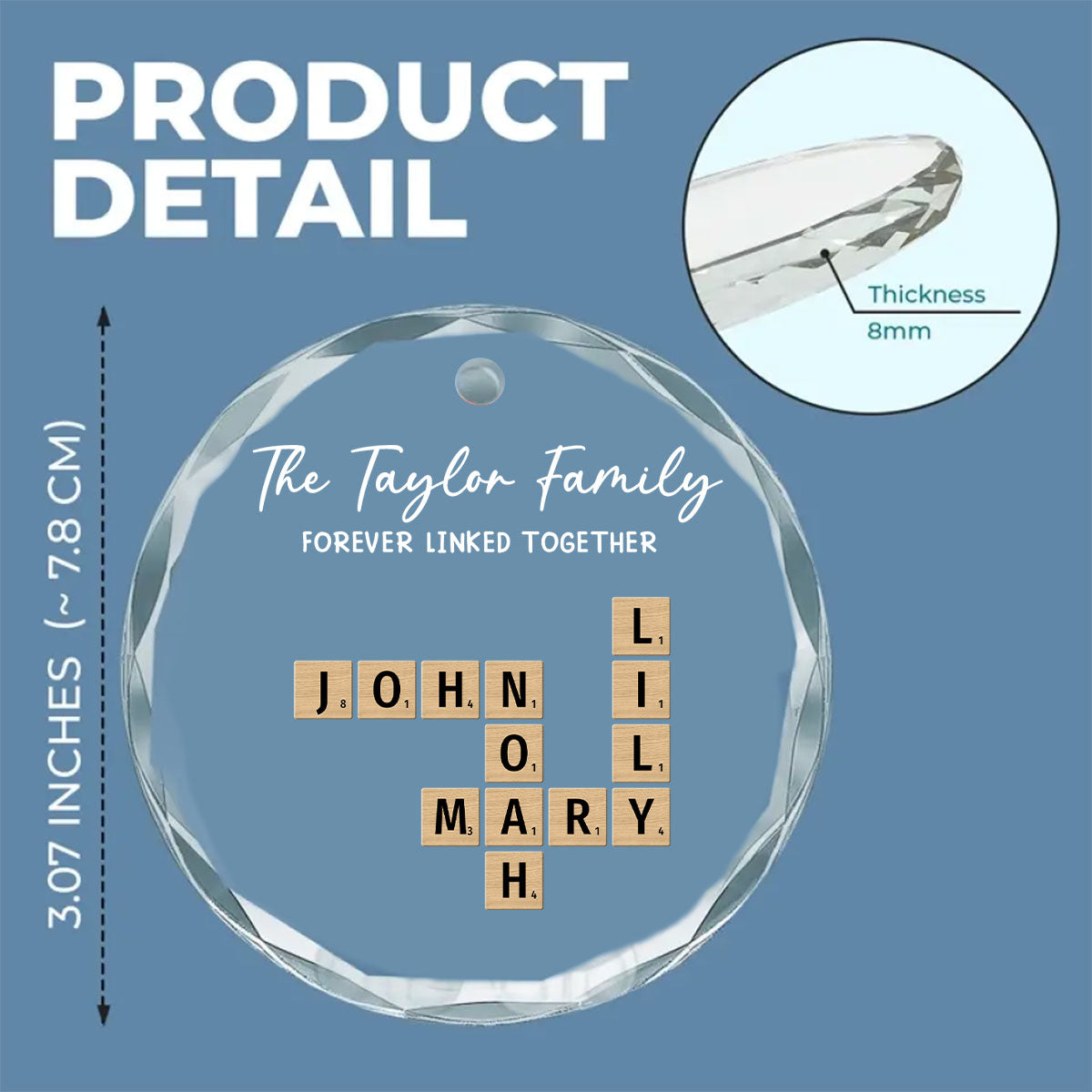 Custom Family Ornament, Christmas Gift for Family Members •  Family Hearts Forever Linked Together - Personalized Glass Ornament