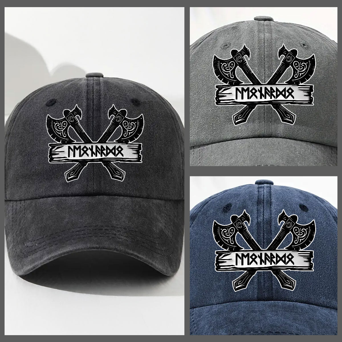 Name In Viking Runes - Personalized Vintage Washed Denim Cap