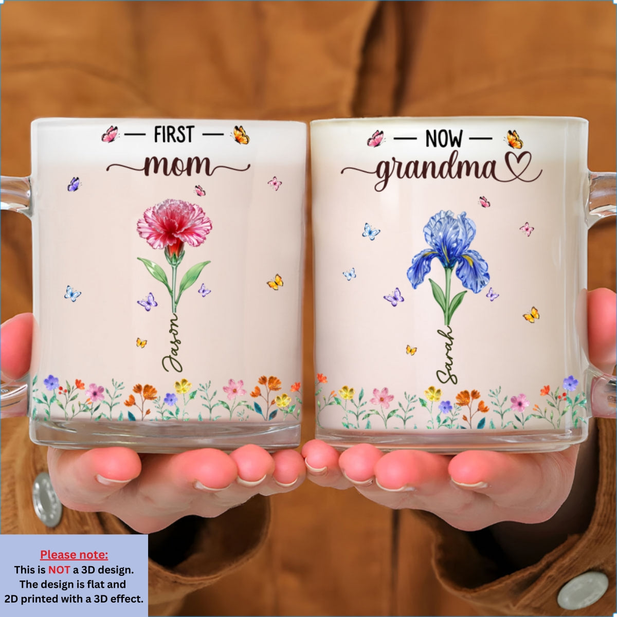 Custom Mother's Day Gift for Mom & Grandma • Grandma Birthmonth Glass Flower - Personalized Glass Mug