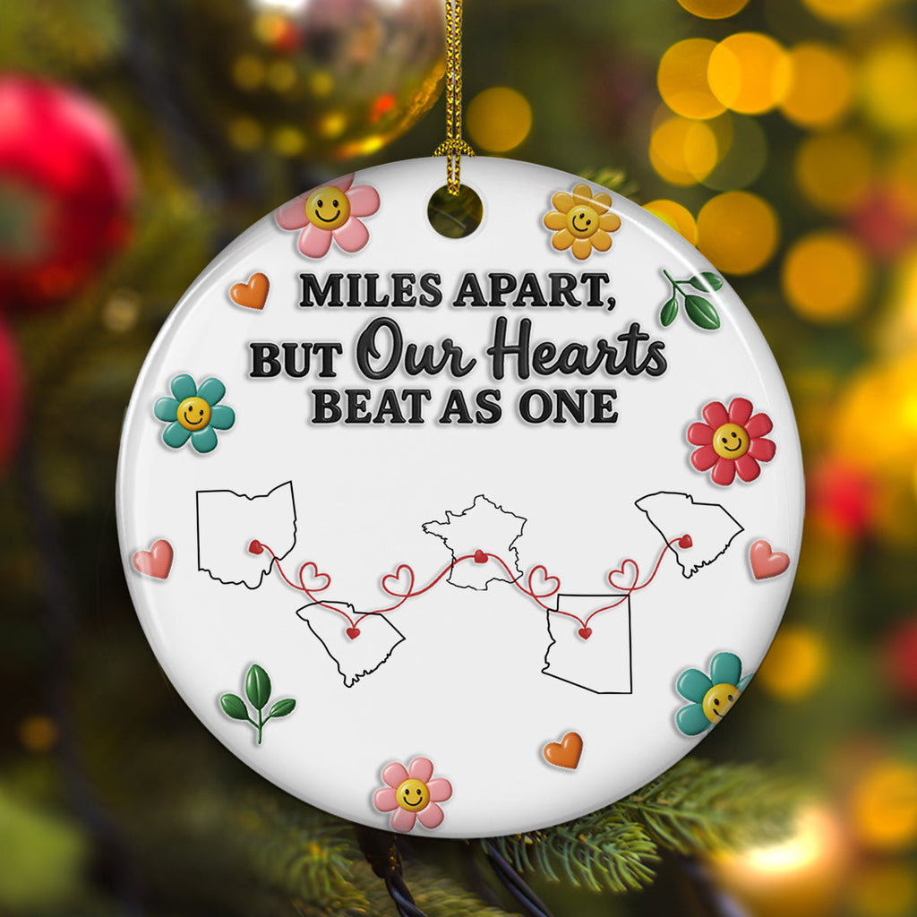 Custom Keepsake Christmas Ornament •  Bound By Heart Not Miles - Personalized 3D Inflated Effect Ceramic Ornament