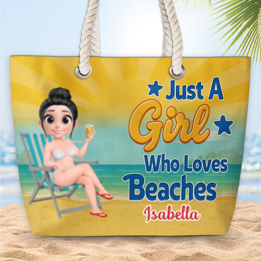 Just A Girl Who Loves Beaches Cartoonize - Personalized Beach Bag