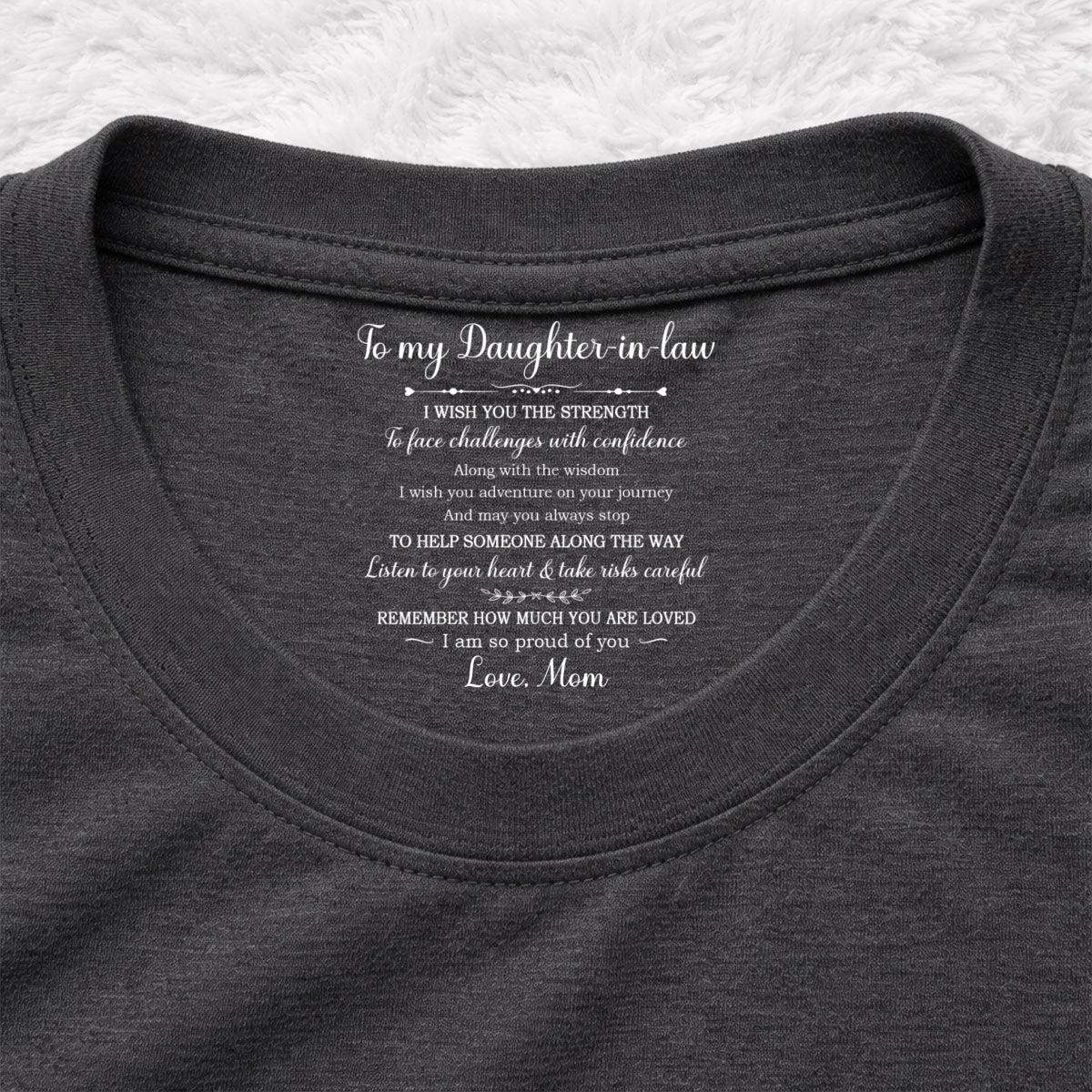 Custom Mother's Day Gift for Daughter • Face Challenges With Confidence - Personalized Inside Neck Print T-Shirt