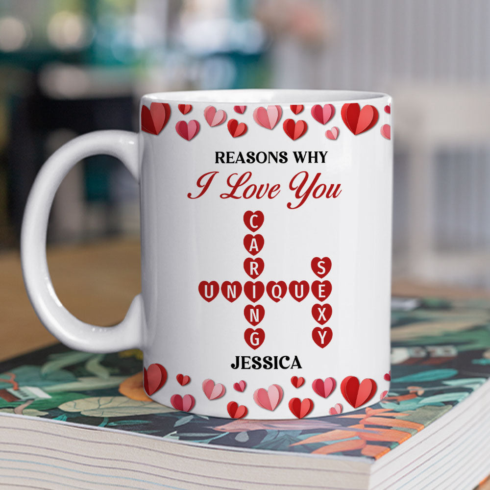 Custom Anniversary Keepsake Gifts For Couple • Reasons Why I Love You Crossword Art - Personalized Coffee Mug