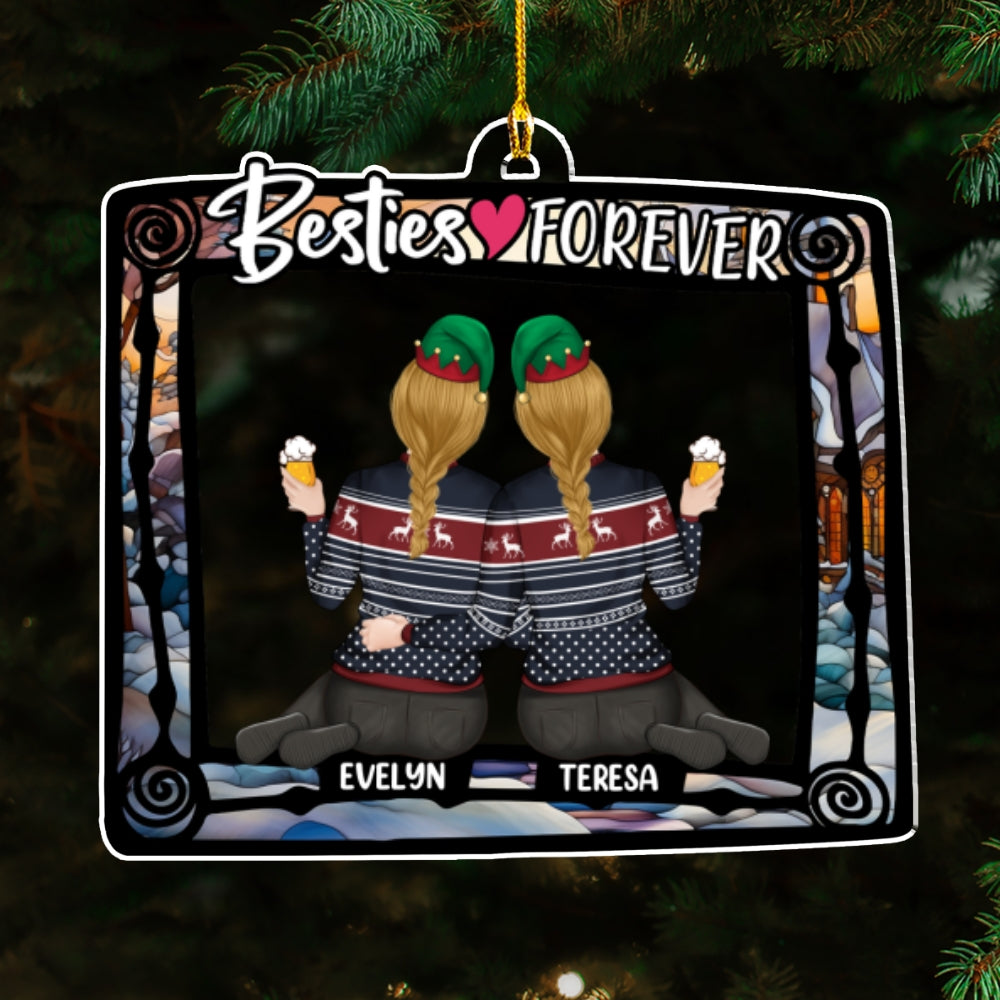 Custom Friendship Christmas Ornament, Best Friend Gift •  Besties Always And Forever - Personalized Acrylic Ornament