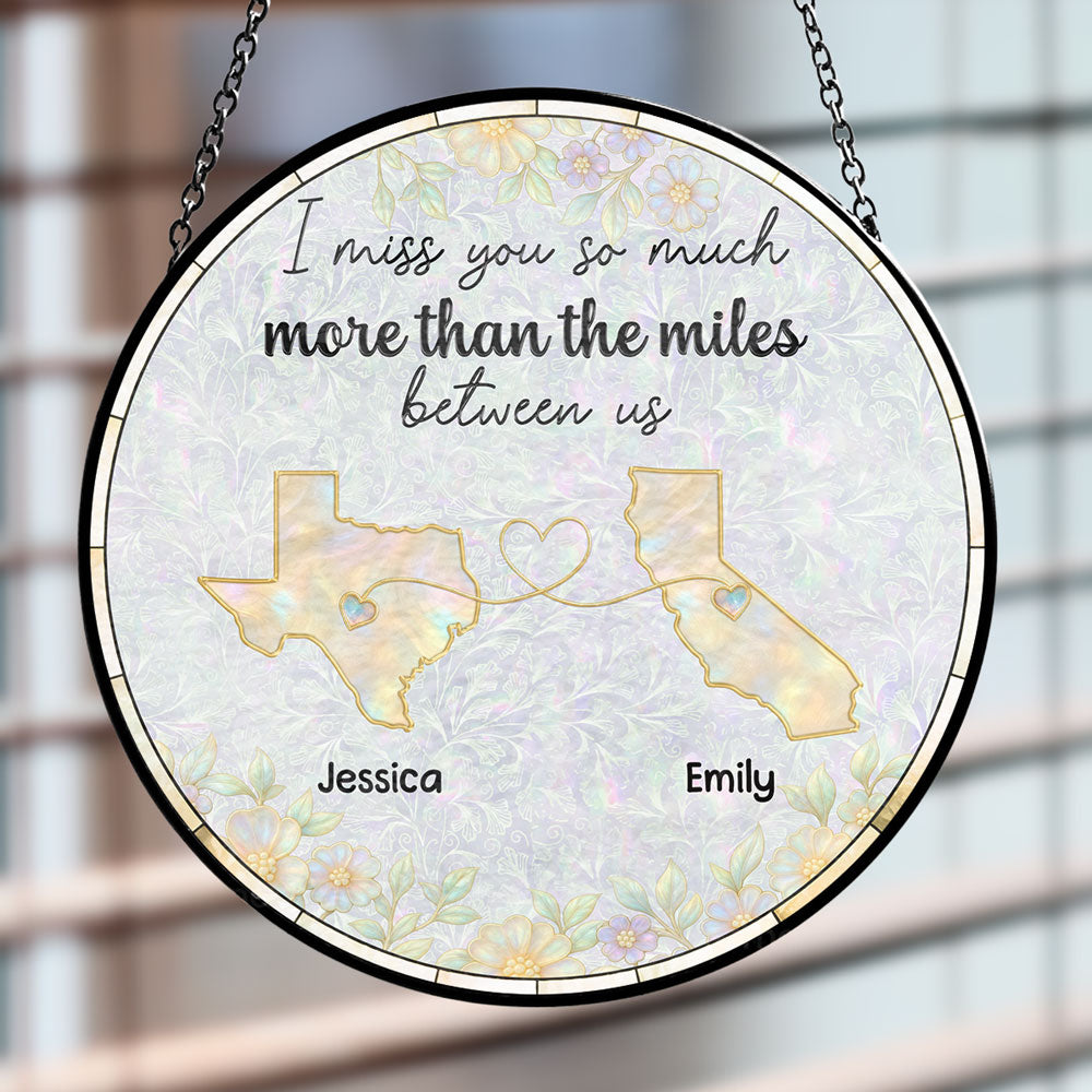 Custom Name Best Friend Hanging Decor, Friendship Birthday Gifts • Distance Makes Us Stronger - Personalized Window Hanging Suncatcher