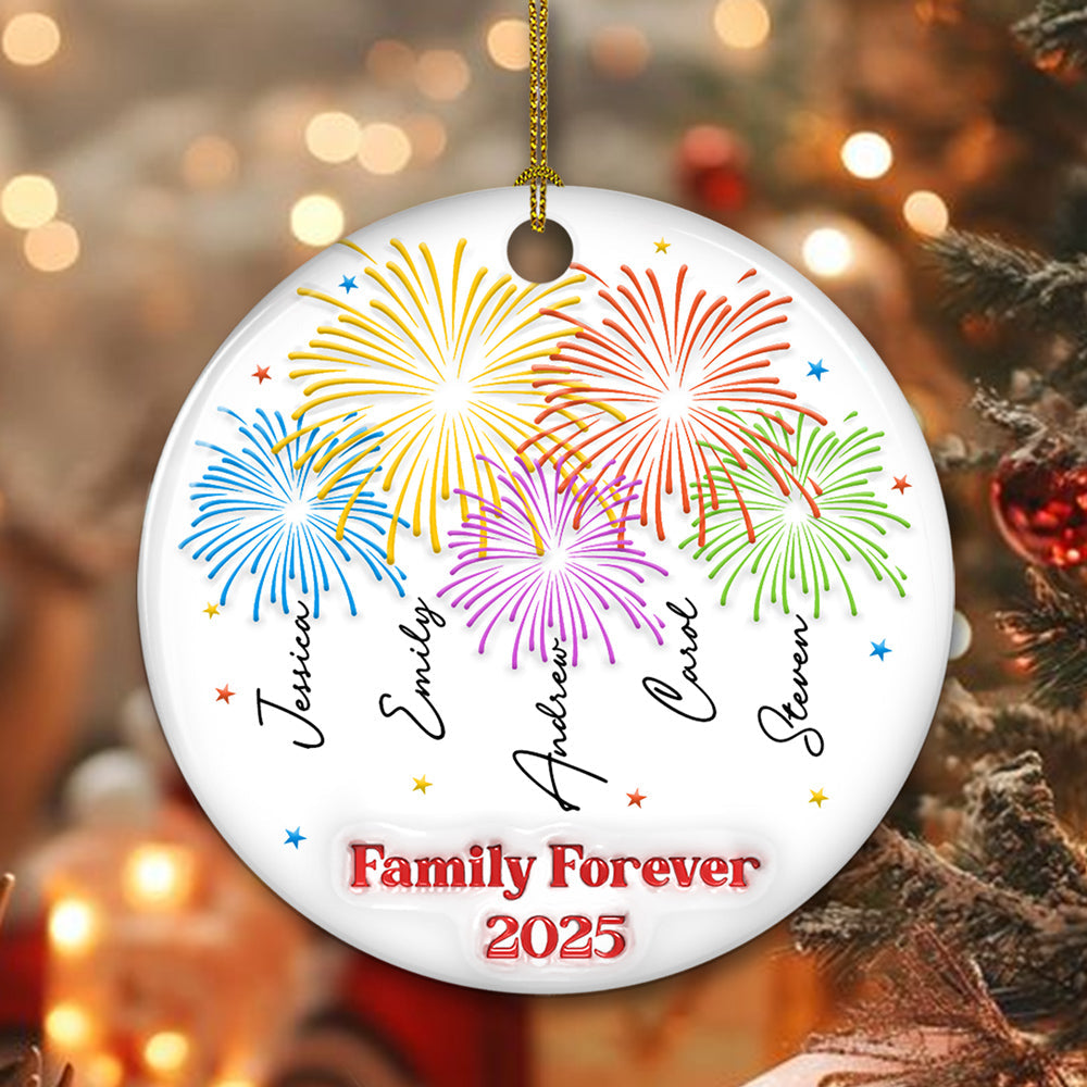 Custom Family Ornament, Christmas Gift for Family Members •  Firework Family Christmas 2025 - Personalized 3D Inflated Effect Ceramic Ornament