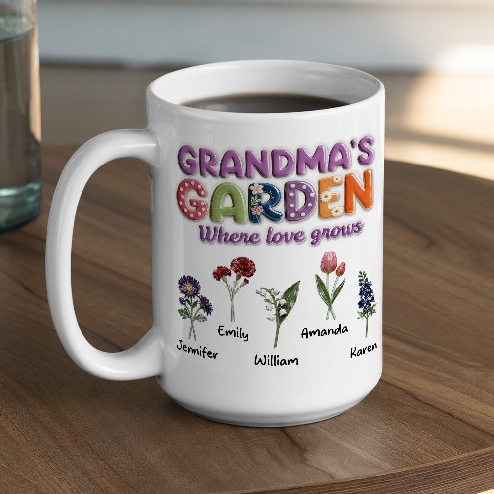 Custom Mother's Day Gift for Mom & Grandma • Grandma Garden Flower - Personalized 3D Effect Mug