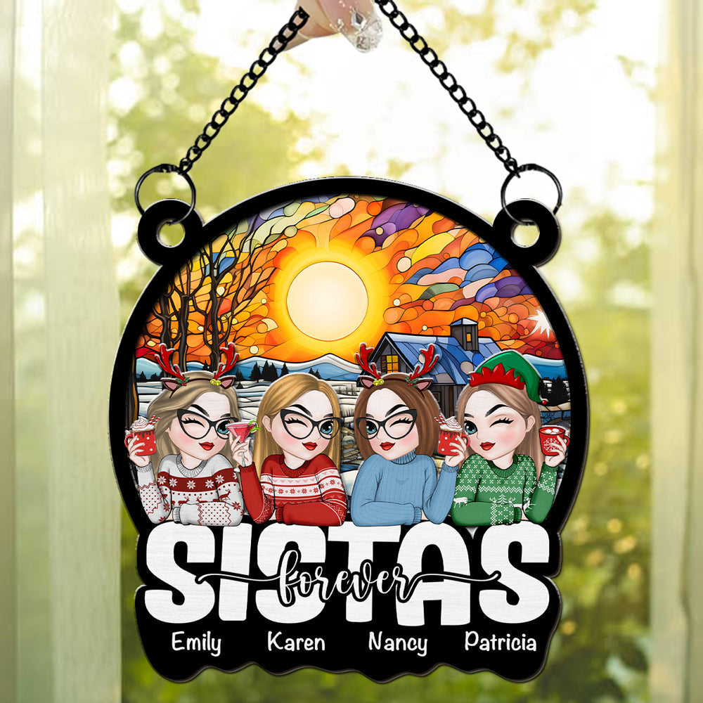 Custom Christmas Hanging Decor, for Best Friend, Friendship Gifts • Besties Sitting Christmas 2024 - Personalized Suncatcher