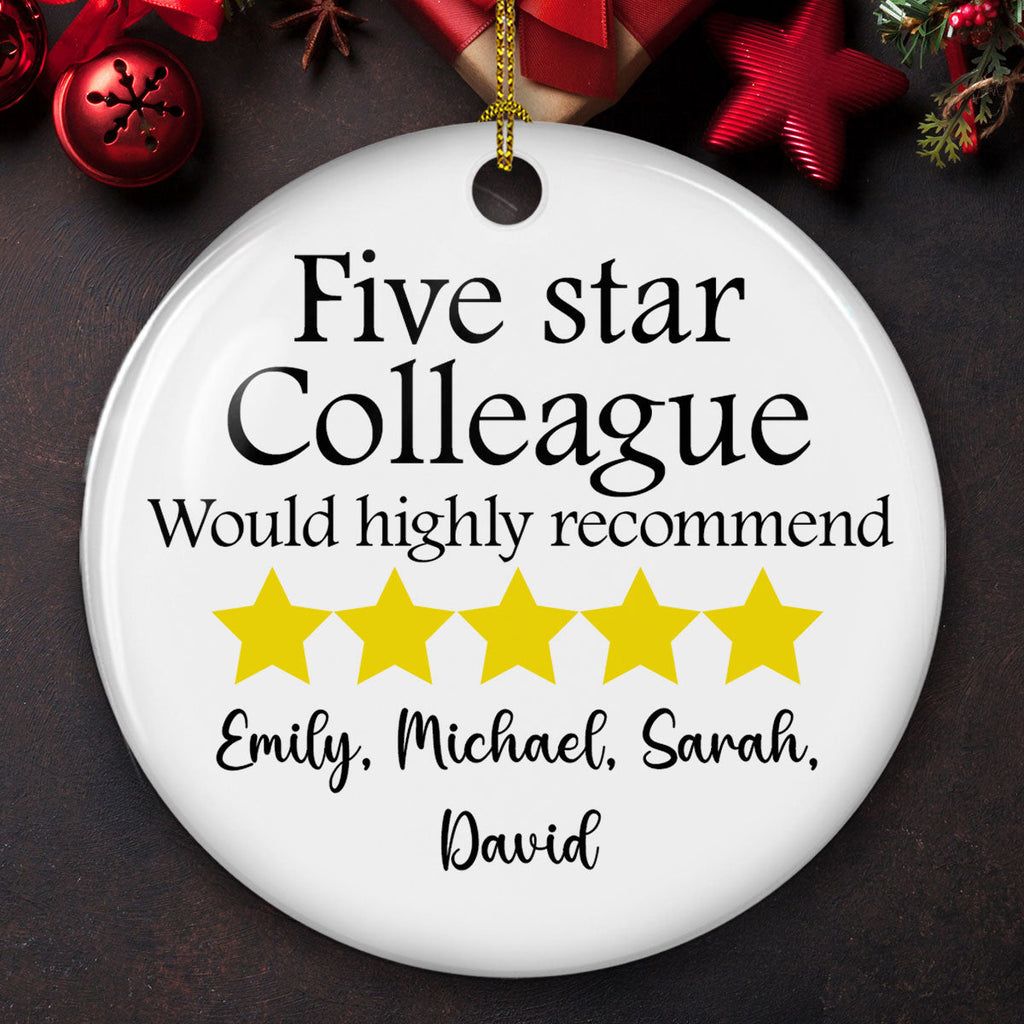 Custom Coworker Christmas Ornament, Team Appreciation Gift •  Five Star Colleague - Personalized Ceramic Ornament