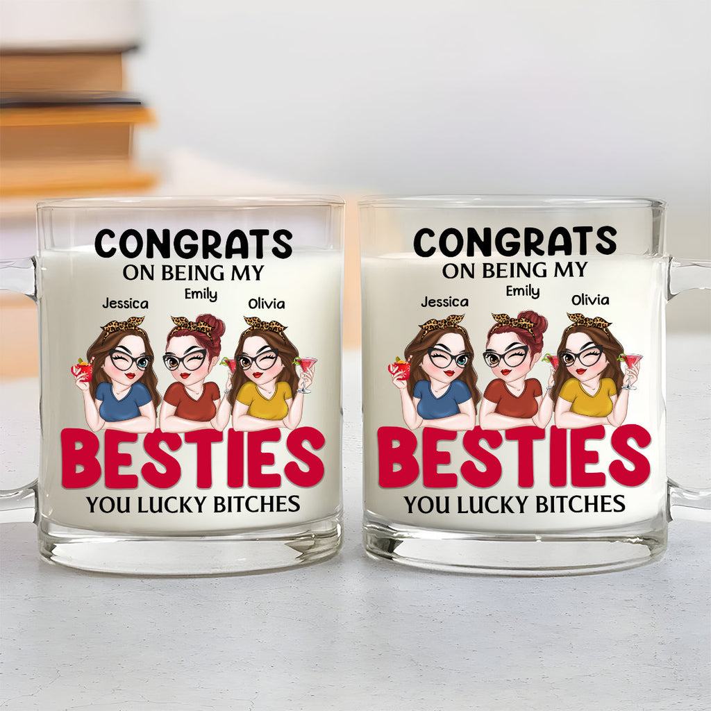 Custom Best Friend, Christmas & Birthday Friendship Keepsake Gift • Congrats On Being My Bestie - Personalized Glass Mug