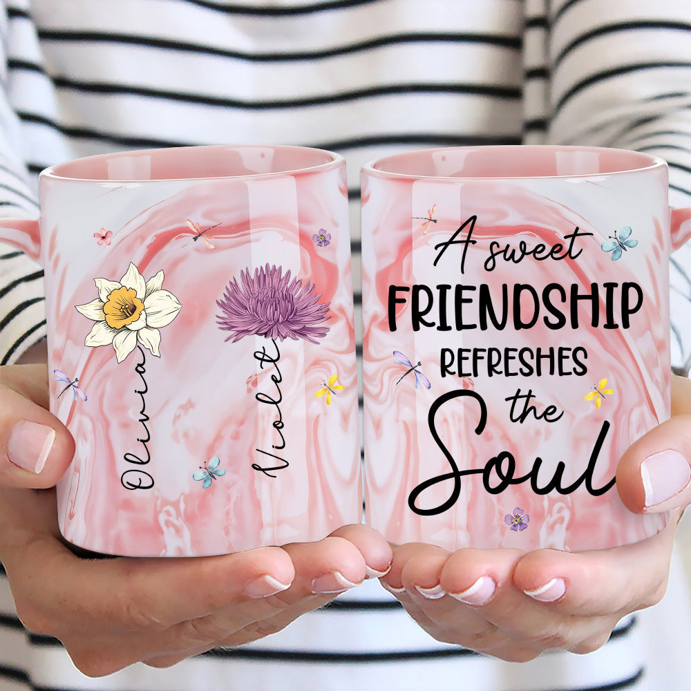 Custom Best Friend, Christmas & Birthday Friendship Keepsake Gift • A Sweet Friendship - Personalized Pink Marble Mug