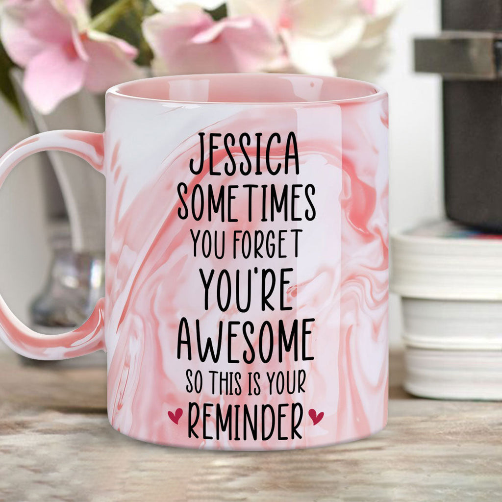 Custom Best Friend, Christmas & Birthday Friendship Keepsake Gift • Your Reminder - Personalized Pink Marble Mug