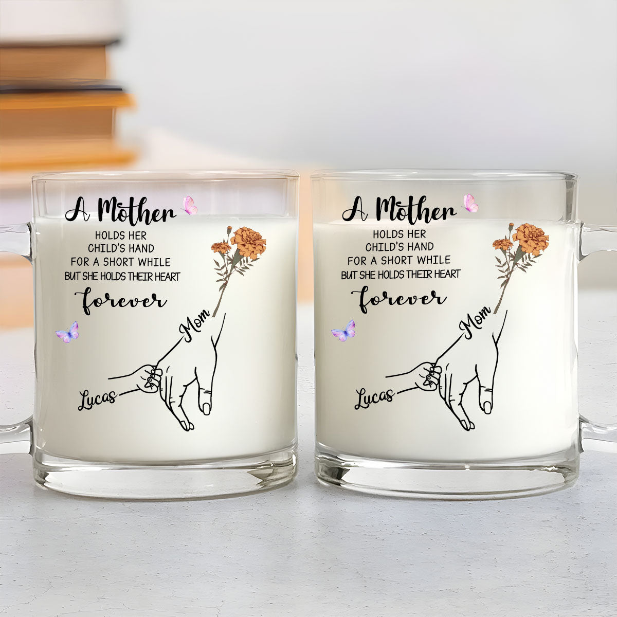 Custom Mother's Day Gift for Mom & Grandma • Mother Holds Her Children Heart Forever - Personalized Glass Mug