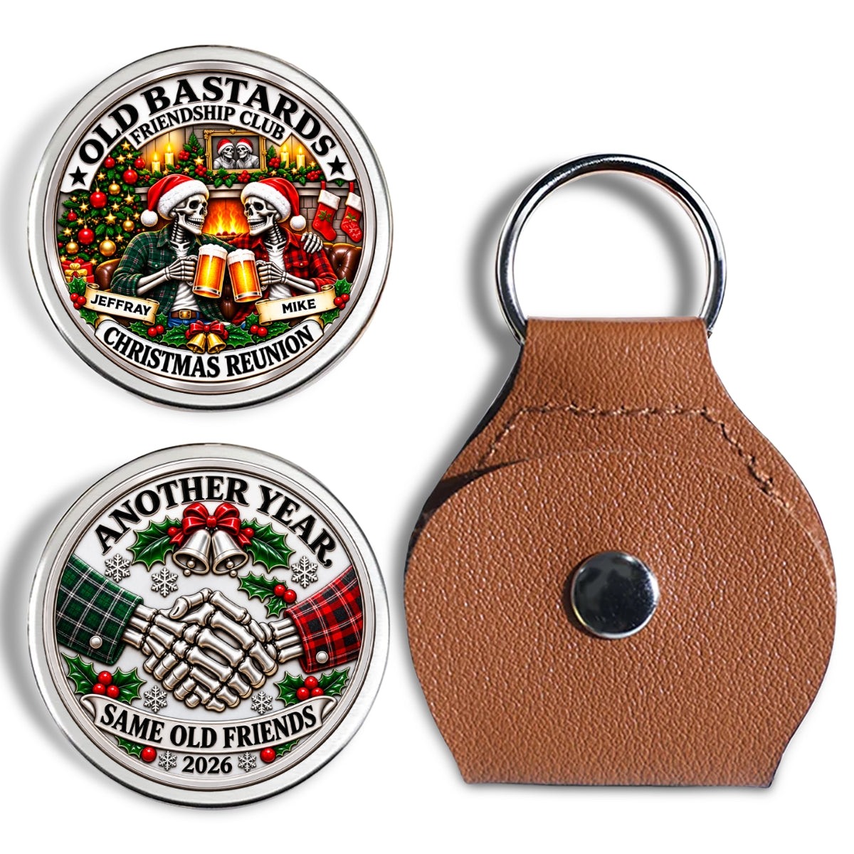 Custom Besties Coin Keychain, Friendship Birthday Gifts • Same Crew Same Christmas Chaos - Personalized 3D Printing Pocket Hug